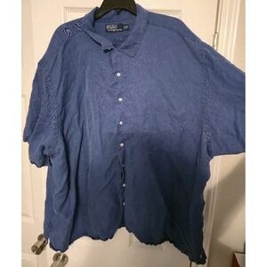 Polo Ralph Lauren Shirt Mens 4XB Blue Linen Silk Button Down Short Sleeve Pony